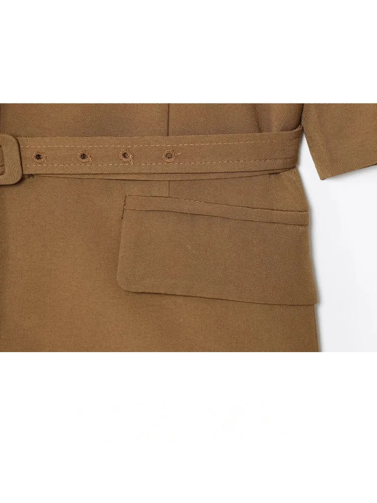 

HH Women Fashion Single-breasted Laple Belted Pocket Short Sleeves Slim Blazer+Summer High Waist Zipper Shorts 2-Piece Set