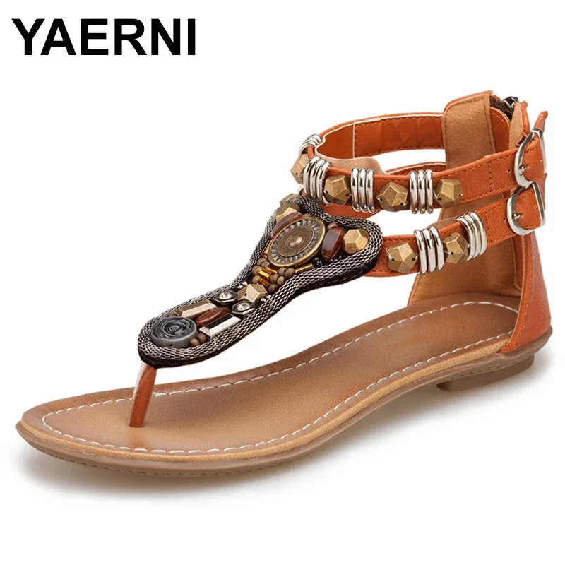 YAERNI Summer Shoes Woman Fashion Tassel Straps Flat Sandals For Women Flip-flops Women Summer Beach Shoes Black Green Red E818