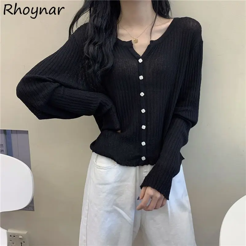 

Cardigans Women Loose Spring Autumn Fashion Top Korean Style Elegant V-neck All-match Buttons Single Breasted Long Sleeve Female