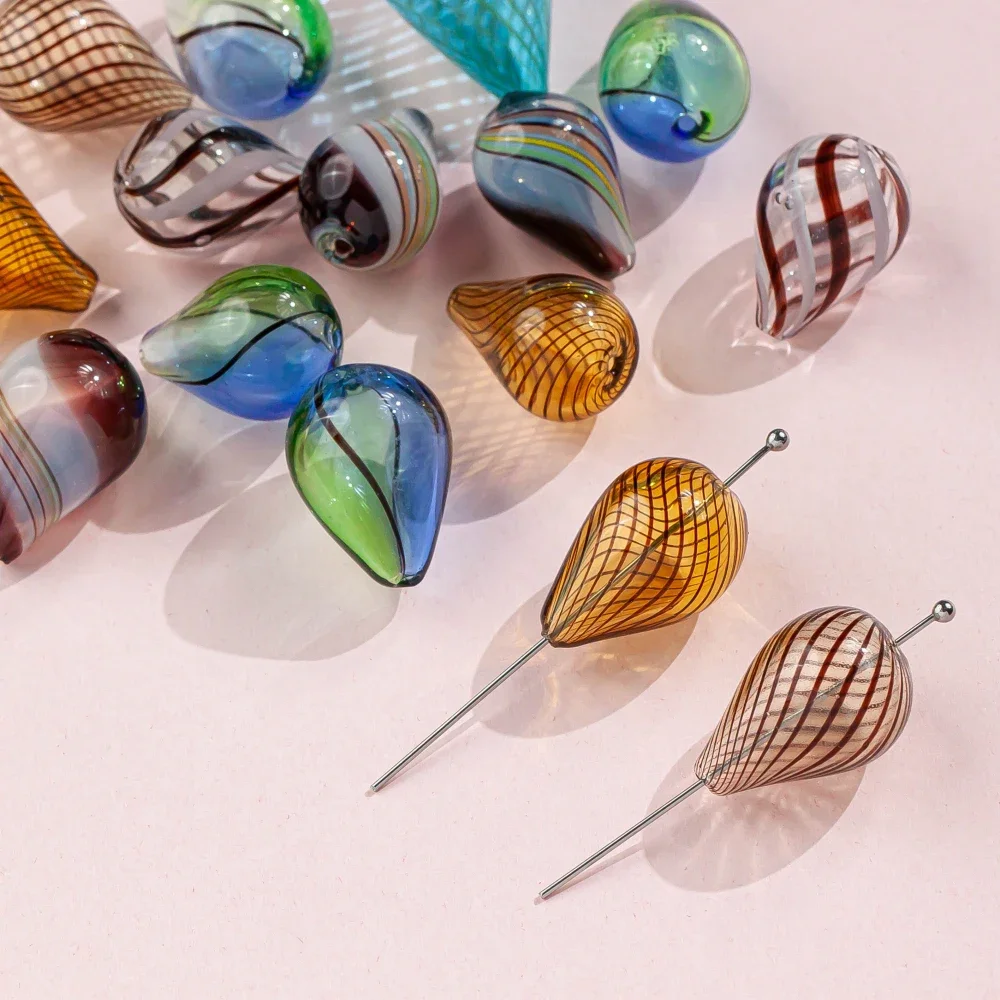 Irregular Water Drop Stripes Colored Glazed Hollow Bubble Glass Beads DIY Handmade Necklace Earrings Jewelry Materials 4pcs - view 5