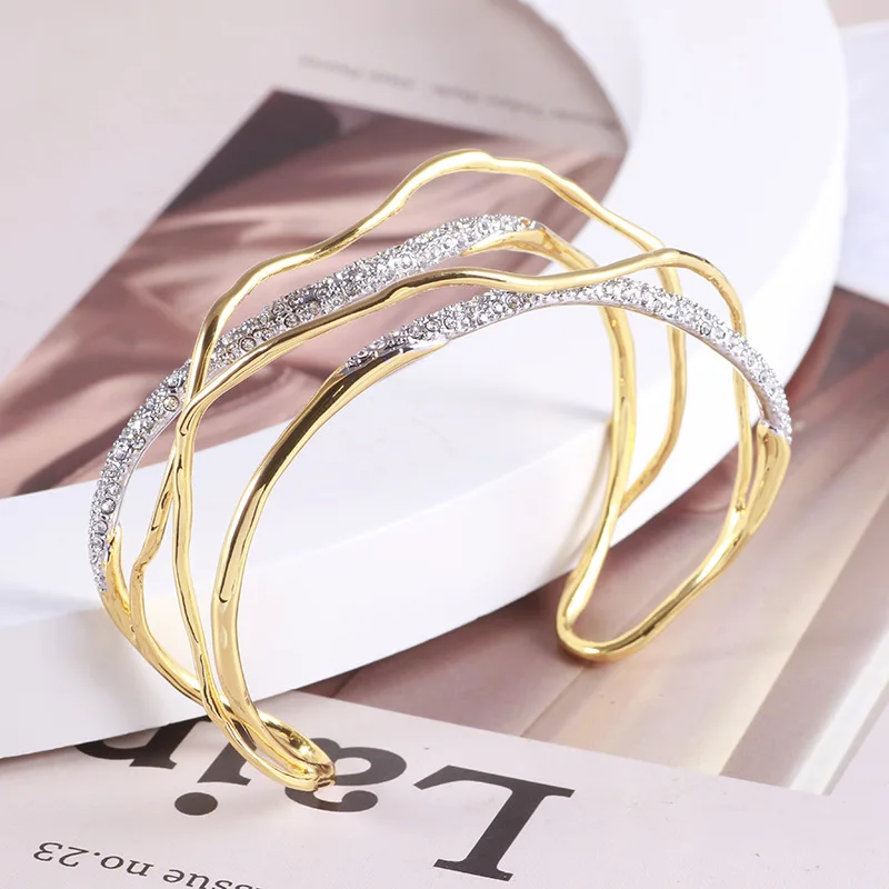 Fashion Shining Diamond Irregular Lines Winding Color Matching Creative Personality Wide Edition Bracelet Hair Girl