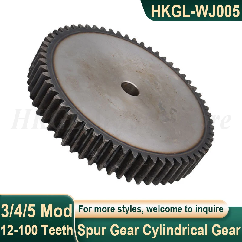 Spur Gear 3/4/5 Mod 12-100 Teeth 45# Steel Cylindrical Gear Process Hole Pinion Gears Flat Gear Mechanical Transmission Gear