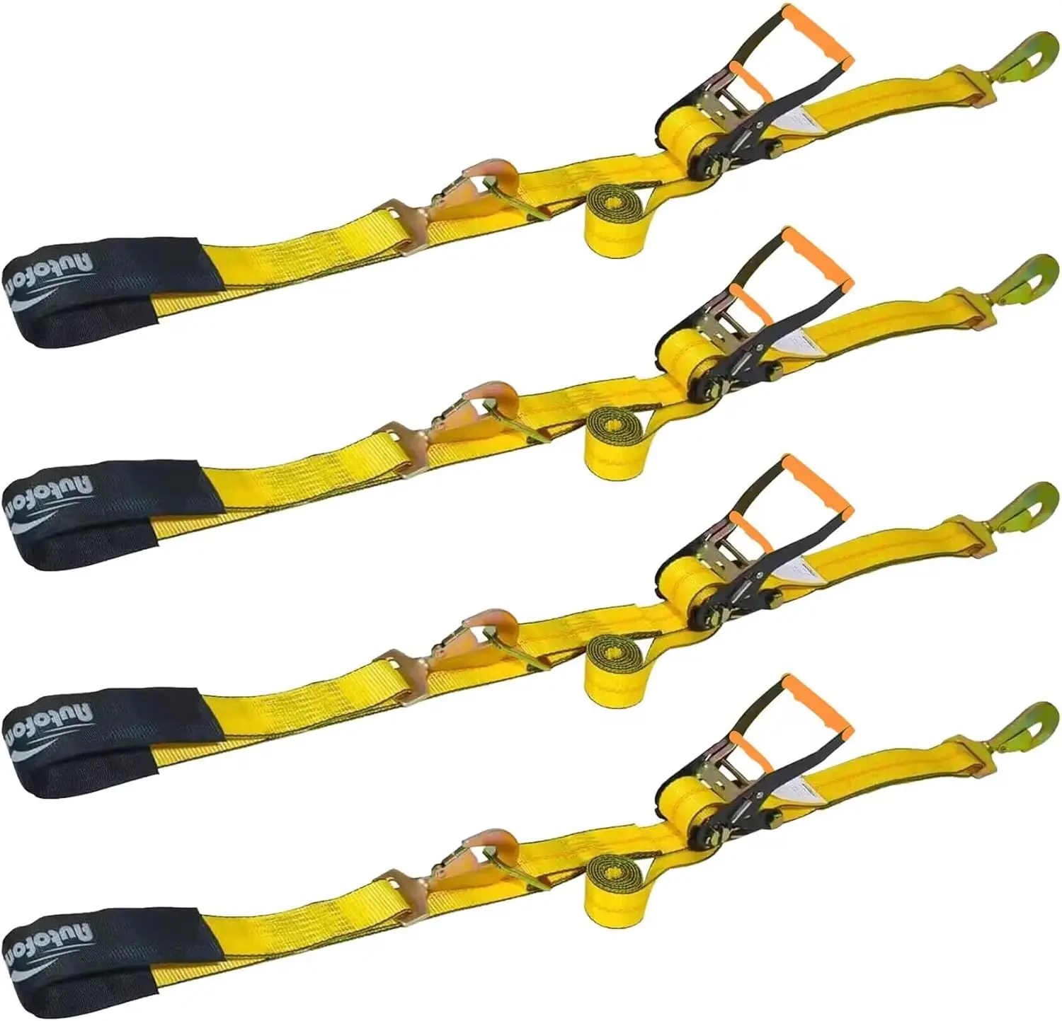 Kit de amarre ajustable para automóvil de alta resistencia, resistencia a la rotura de 10,000 lb, paquete de 4 correas amarillas para un transporte seguro