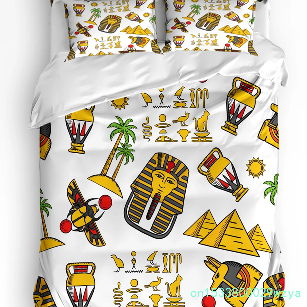 Home Textiles Egypt - ชุดเครื่องนอนลายอียิปต์โบราณ 3 ชิ้น สำหรับเด็กชายและเด็กหญิง ปลอกผ้านวม ปลอกหมอน
