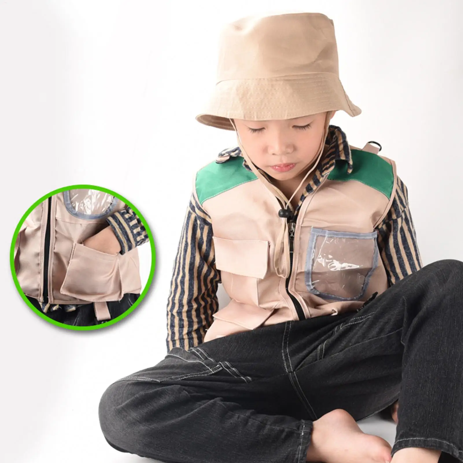 

Kids Explorer Vest and Hat Halloween Cosplay Kit Role Play for Boys Girls Fishing Camping Outdoor Adventure