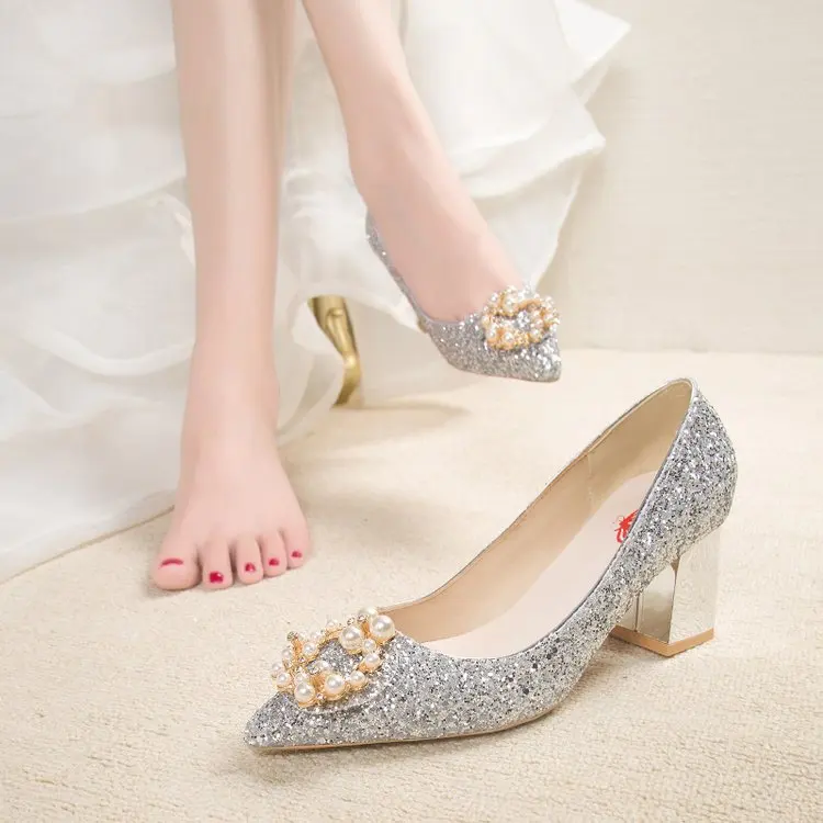 2021 più recenti scarpe cenerentola strass tacchi alti pompe da donna punta a punta donna cristallo scarpe da sposa da festa 4cm/6cm