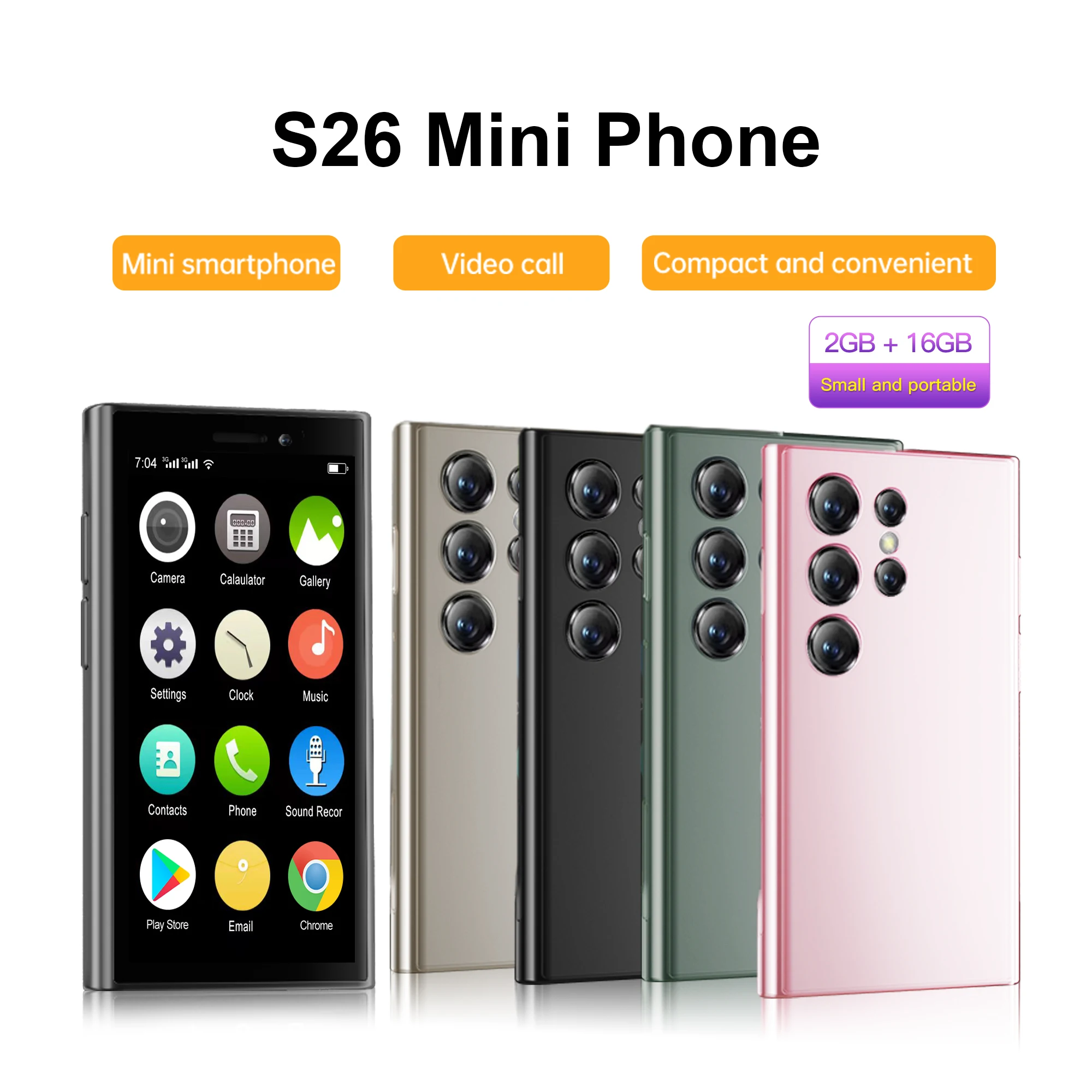 SERVO S26 New 3G WCDMA Small Smartphone Dual SIM Standby Android System 16GB ROM WIFI Hotspot 3.0" Display Mini Cellular Phones