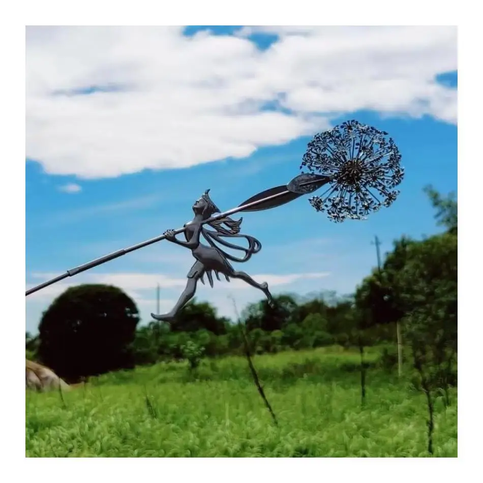 Lawn Landscape Sculpture Pixies Decoration Garden Decorative Fairies and Dandelions Dance Together Metal Garden Yard Art Decor