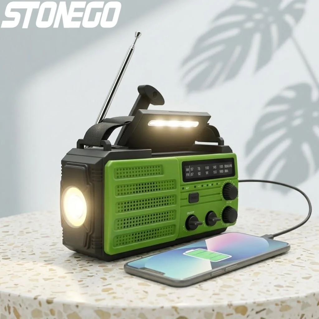 

Emergency Hand Crank Solar Rechargeable Multifunctional LED Flashlight Radio Portable Reading Light
