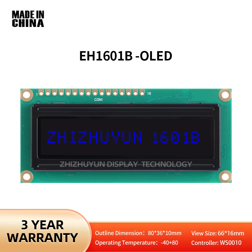 

Black Film Blue Characters OLED Display Screen 16PIN Parallel Interface Compatibility 1601 161 Working Temperature -40+80