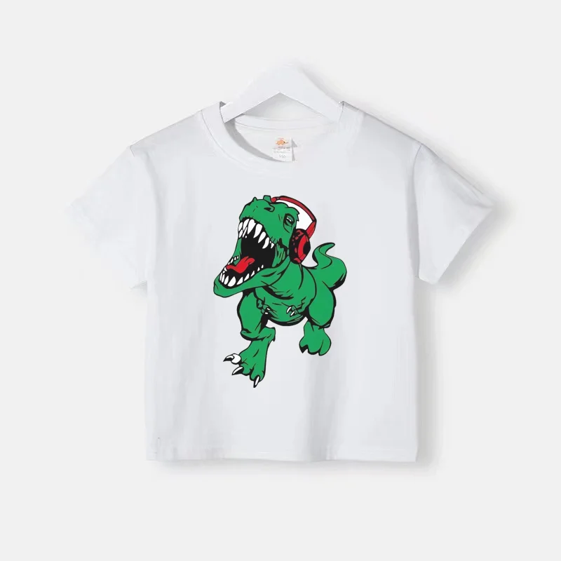 Dinosaur Children's T-shirt 2024 New Round Neck Personalized Casual Pure Cotton Short sleeved Top