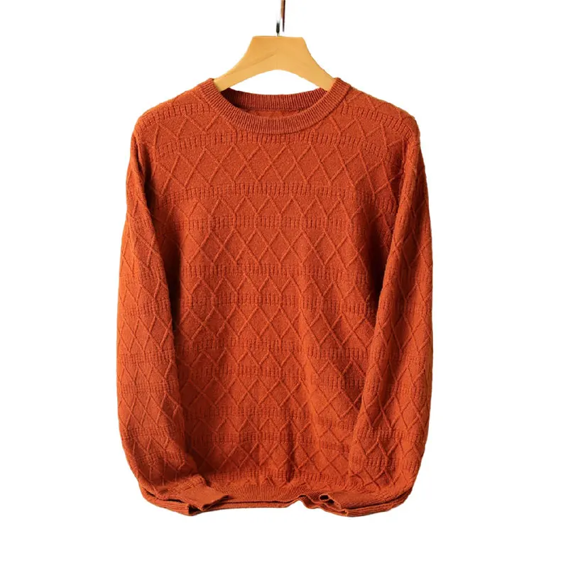 2023 Men's 100% Cashmere Knitted Diamond O-Neck Sweater Autumn Fashion Outwear Winter Warm Top Loose, Luxury And Unique Style