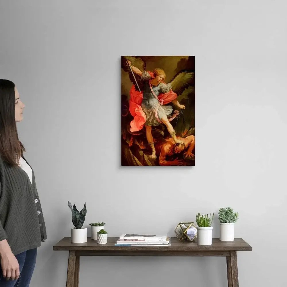 De Aartsengel Michael Verslaat Satan Canvas Door Ho Me Lili Wall Print Kunstwerk Voor Huisdecoratie In De Woonkamer