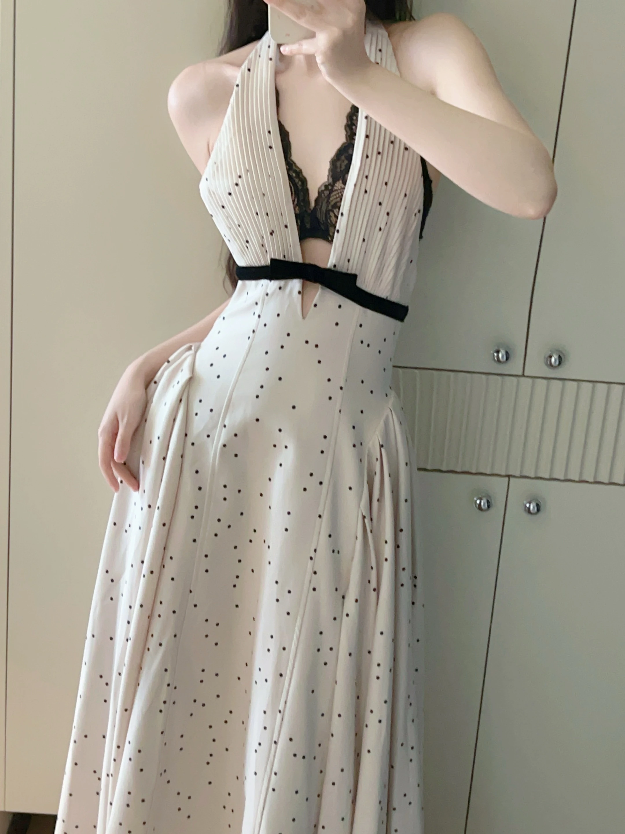 

Left Bank Polka Dot Vintage ter Bal Knot Dr Summer High End Feeling Elegance Skirt Korean Sle Long Dr