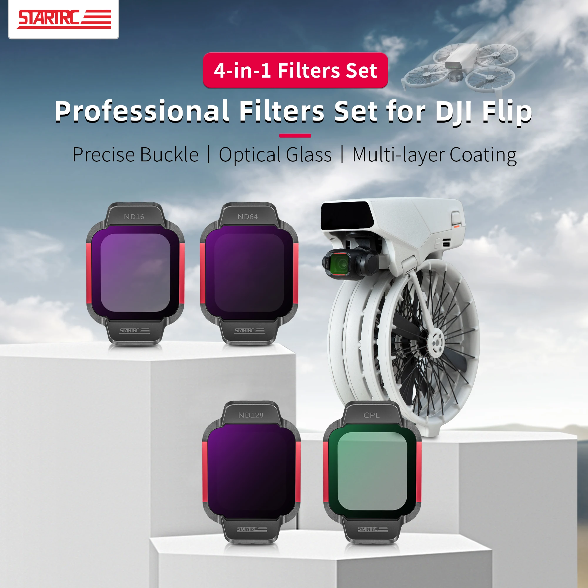 Juego de Filtros ND/CPL para Accesorios DJI Flip/Lito X1, Juego de Filtros para Lentes de Dron ND16/ND64/ND128/CPL, Vidrio Óptico HD Recubierto, Paquete de 4
