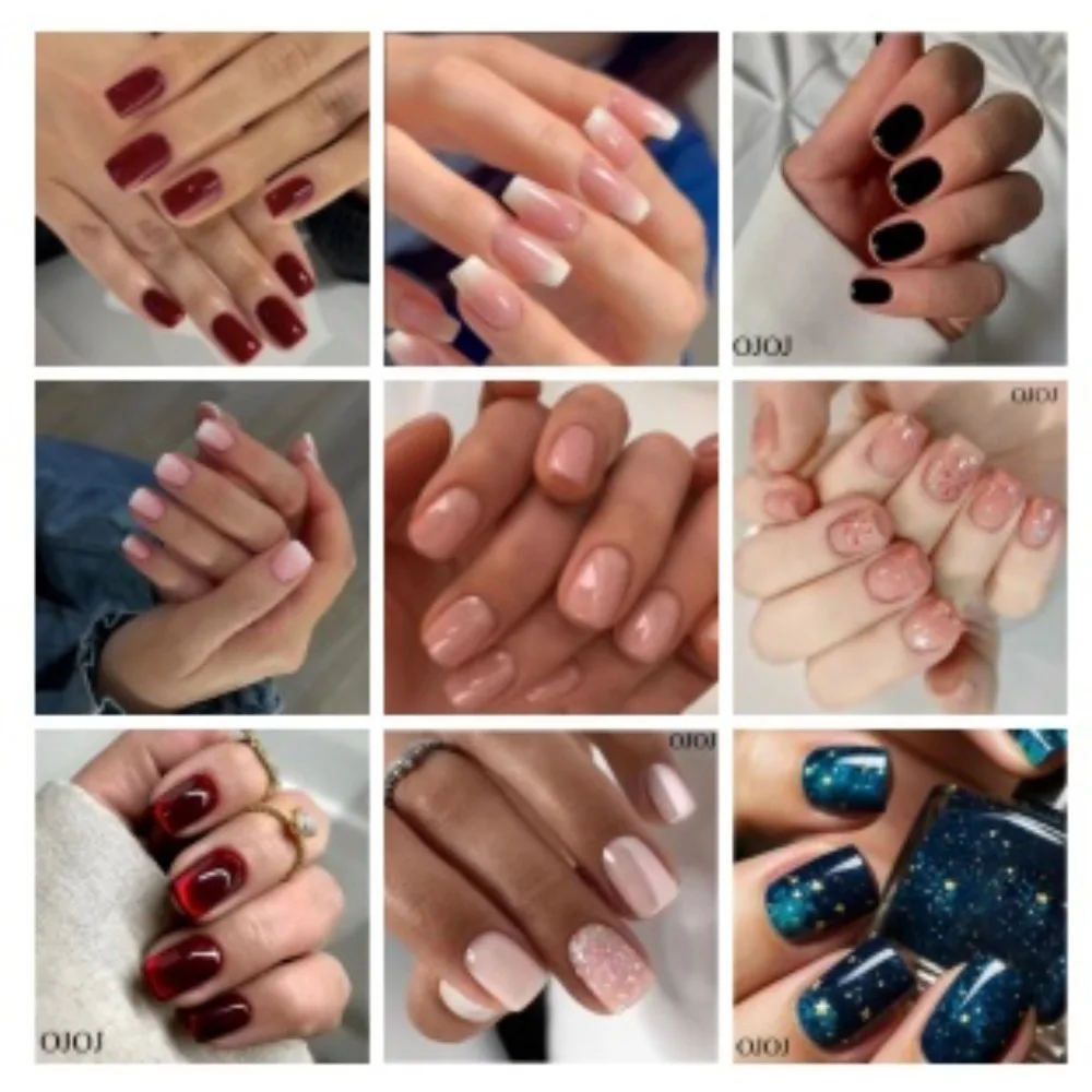 OJOJ Korte vierkante gradiëntpers op nagels 24-delig Herbruikbare kunstnagels voor dames Meisjes Meerdere maten Sterke grip