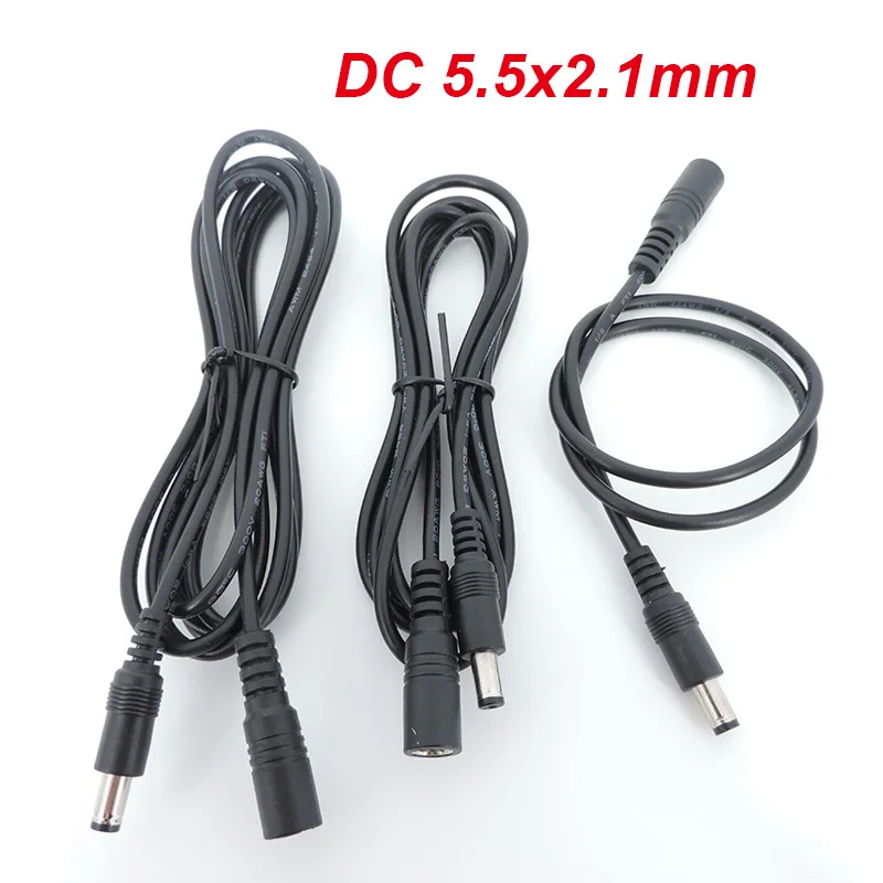 Kabel catu daya DC wanita KE pria, 1m/2m/3/5m steker adaptor kabel ekstensi 5.5x2.1mm untuk kamera strip lampu 12V