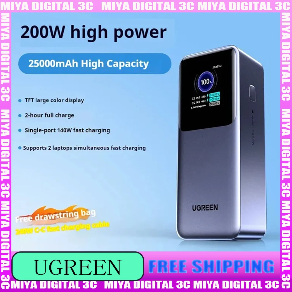 UGREEN 20000mAh قوة البنك 165 واط شحن سريع المدمج في 65 سنتيمتر كابل بطارية خارجية محمولة لأجهزة الكمبيوتر المحمول iPhone16 Pro #1