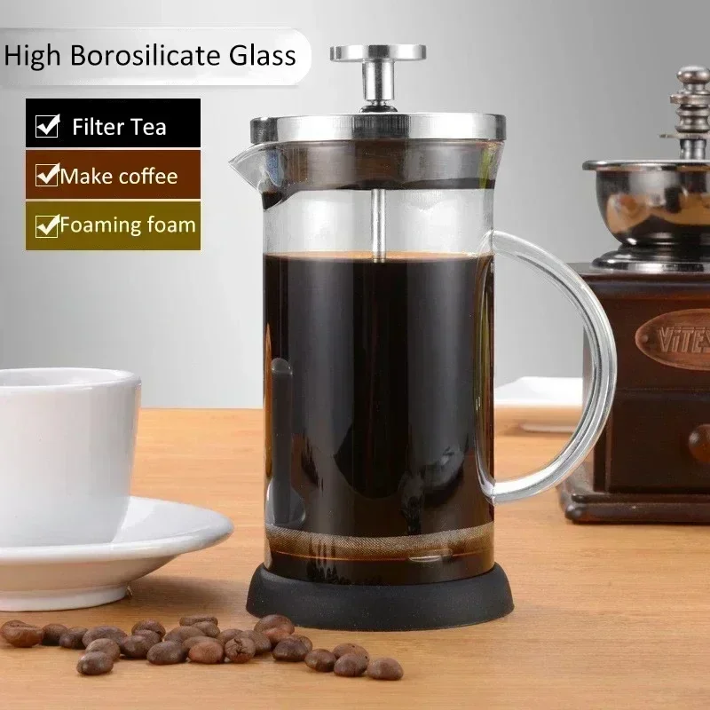 Cafetière en verre d'acier inoxydable de 350 à 1000ml, cafetière à presse française, théière en verre Borosilicate résistant à la chaleur, outils de cuisine
