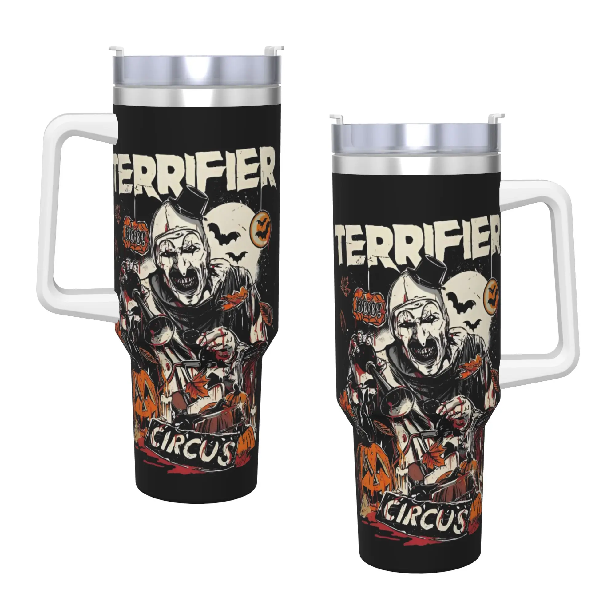 Stainless Steel Tumbler Terrifier Movie  Thermal Mug  Portable Cold Drink Car Mugs Driving Design Water Bottle