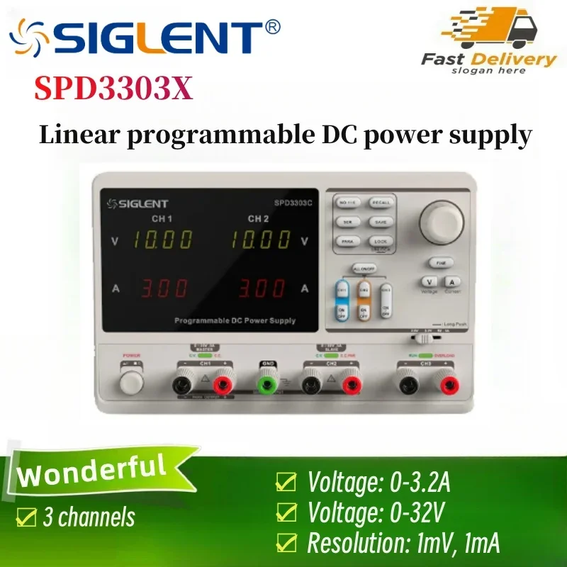 Siglent SPD3303X Alimentatore CC regolabile programmabile a triplo canale ad alta precisione con display TFT-LCD da 4,3 pollici