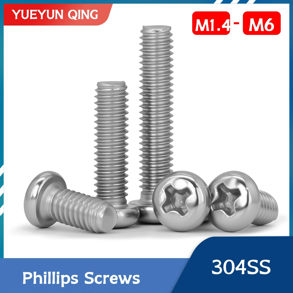 M1.4 M1.6 M2 M2.5 M3 M3.5 M4 M5 M6 304 Stainless Steel Phillips Screws Micro Small Bolts For Watch Computer Cross Pan Screw