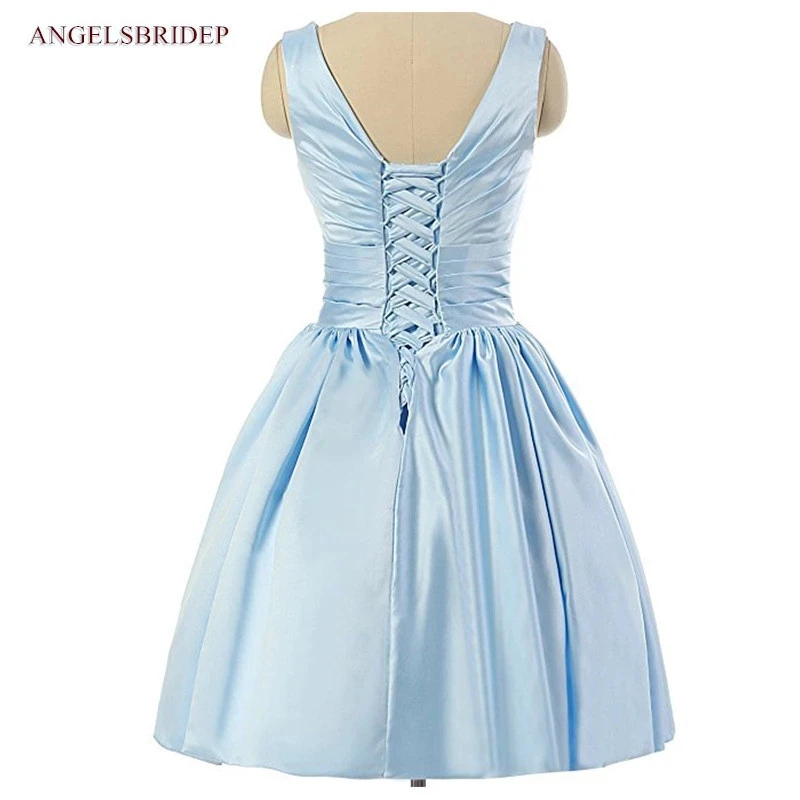 ANGELSBRIDEP Strap V-Neck Homecoming Dresses High Quality Satin Empire Waist Short Graduation Birthday Party Gowns