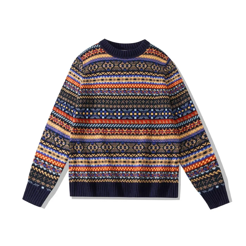 

Round Neck Pullover with Fel Island Pattern, Knitted Wool Sweater, Outdoor Trekking, Tooling Cargo Workwear, British