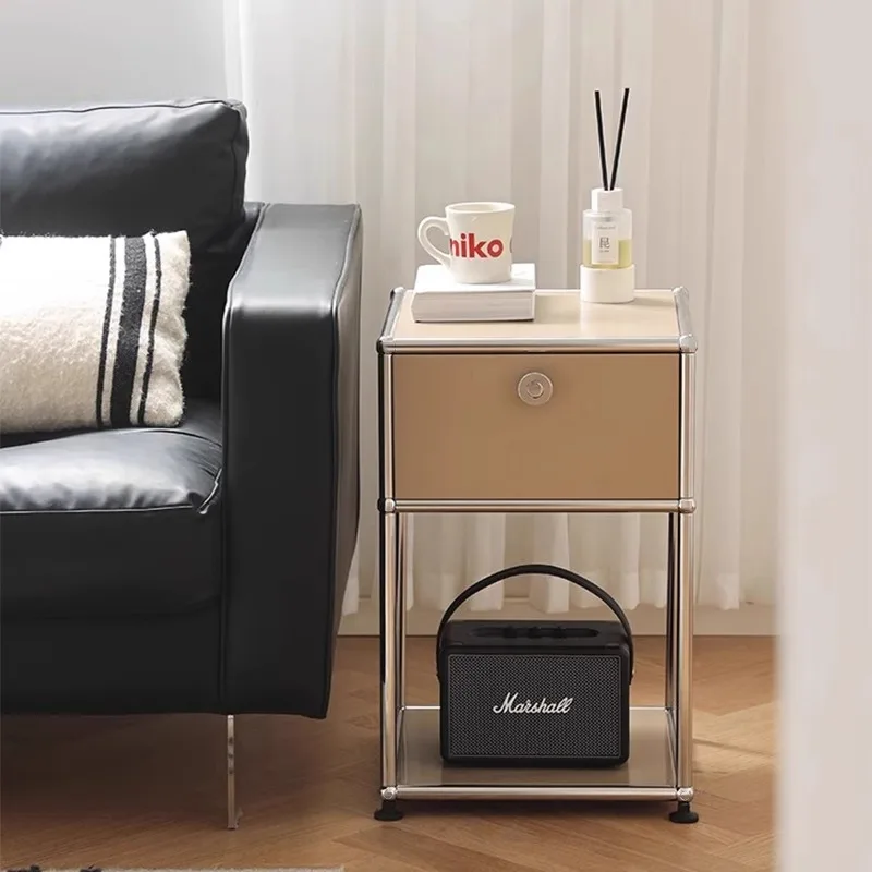 Modern stainless steel bedroom bedside table simple modular storage sofa side table small space bedside table