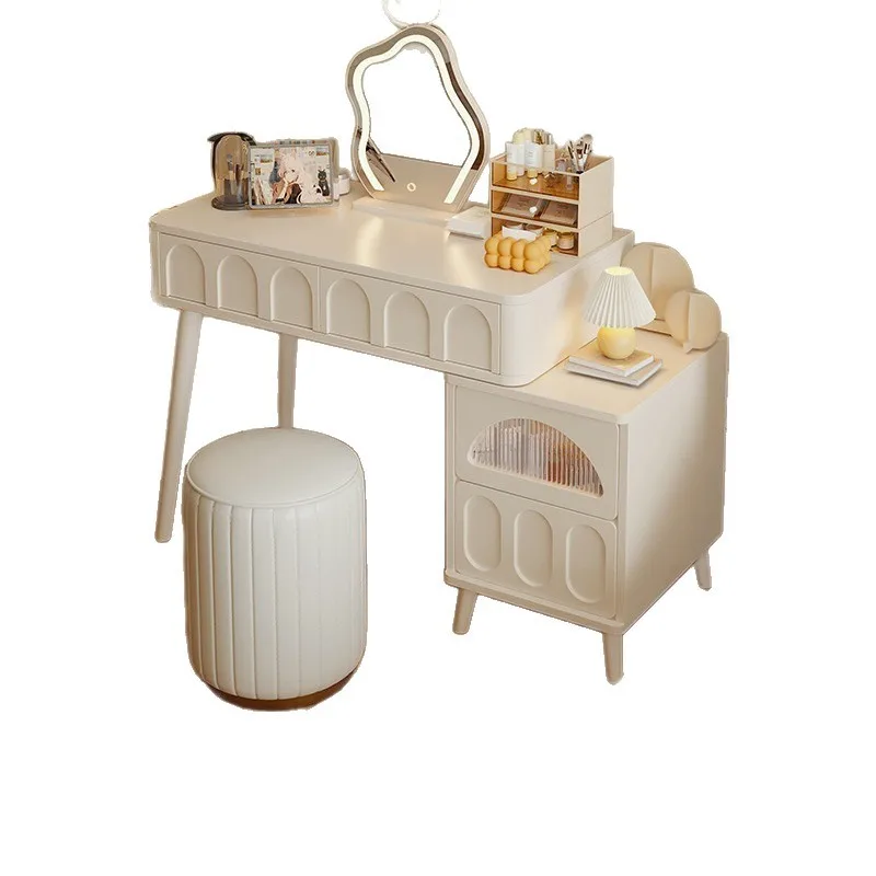 خزانة على الطراز الفرنسي الكريمي لغرفة النوم الرئيسية الحديثة الفاخرة والبسيطة 2025 خزانة تخزين المكياج المنزلية الصغيرة الجديدة #5