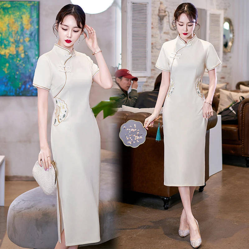 

Summer New Short Sleeve Improved Cheongsam Women's Young Elegance Retro Chinese Traditional Embroidered Qipao Dress