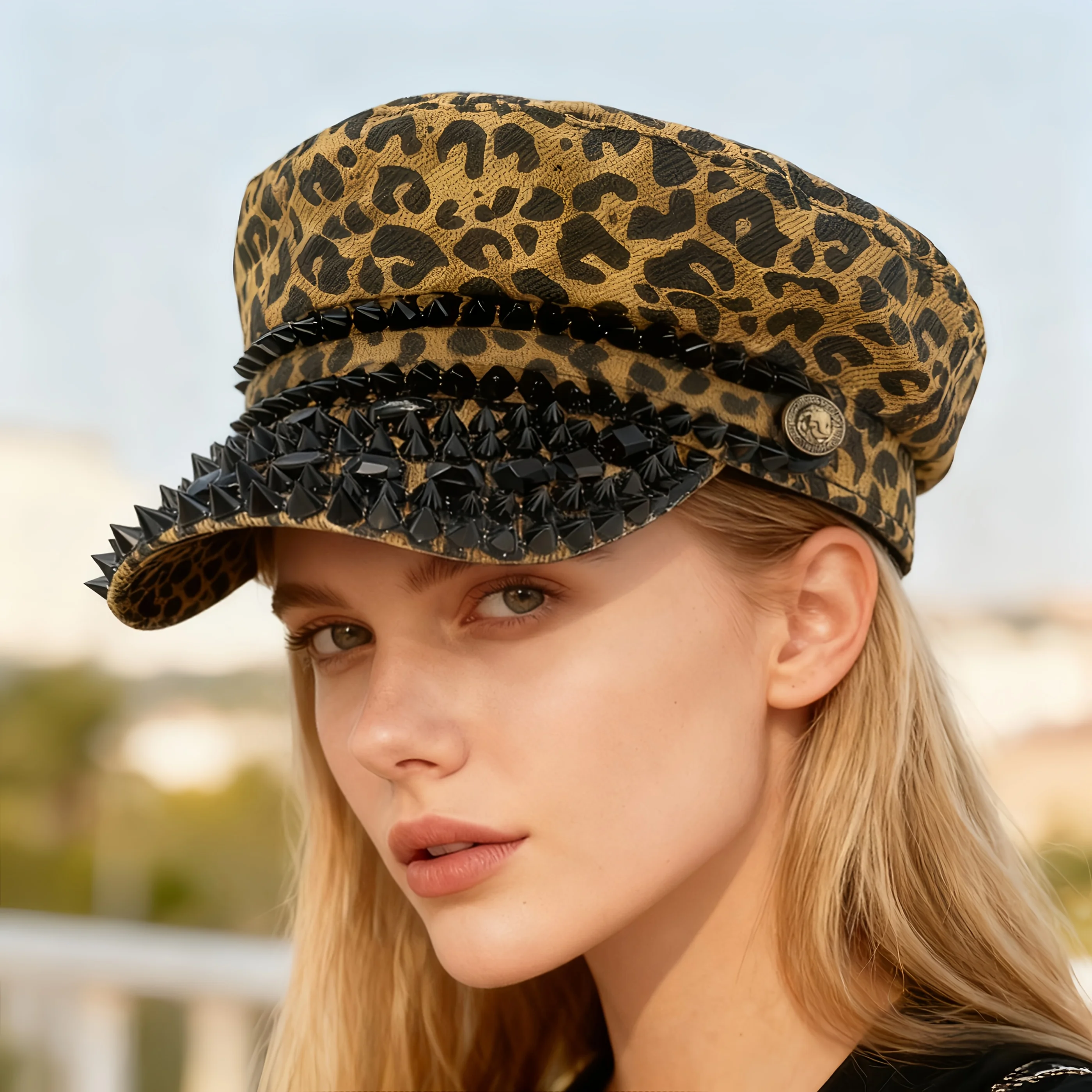 

HongLuan леопардовая диско-капитанская шляпа со стразами для женского фестиваля Burning Man, вечерние шапки для мужчин и Rave Festivals, аксессуары