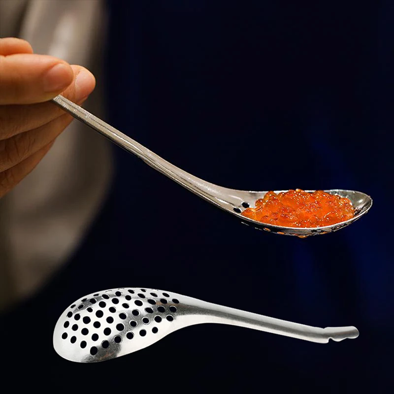 Colher de caviar com 56 buracos, aparelho de cozinha, escorredor, esferificação de gema de ovo/cabo, cabo longo, colher divisora