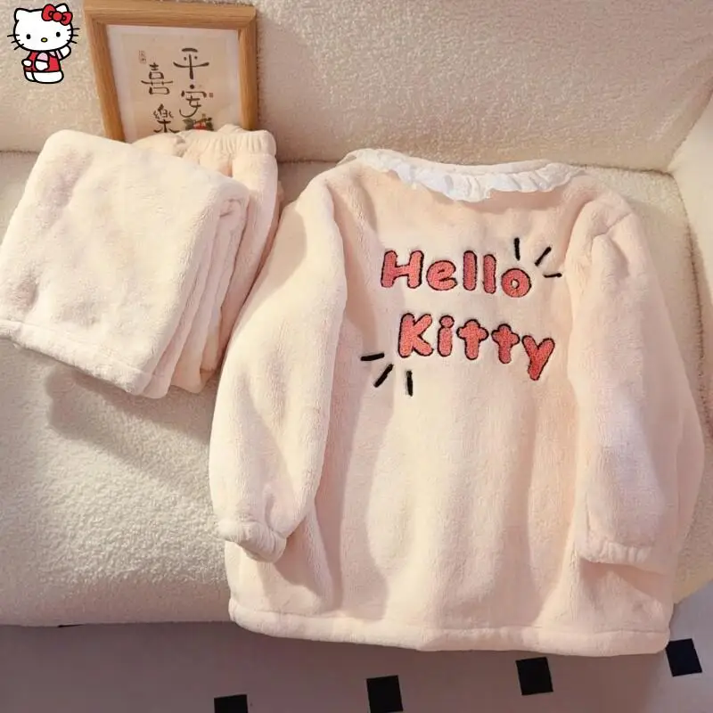 حار سانريو فتاة المتسكعون مجموعة مرحبا كيتي Y2K Kawaii أنيمي أزياء فضفاضة الخريف والشتاء سماكة الفانيلا ملابس الأطفال #4