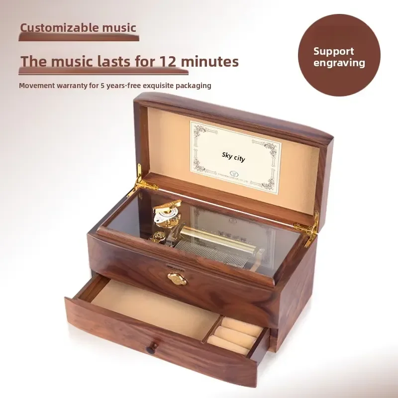 Nordic Style Engraved Walnut Music Box 30 50 78 Notes Creative Design Mechanical Melody Box Unique Birthday Gift for Boys