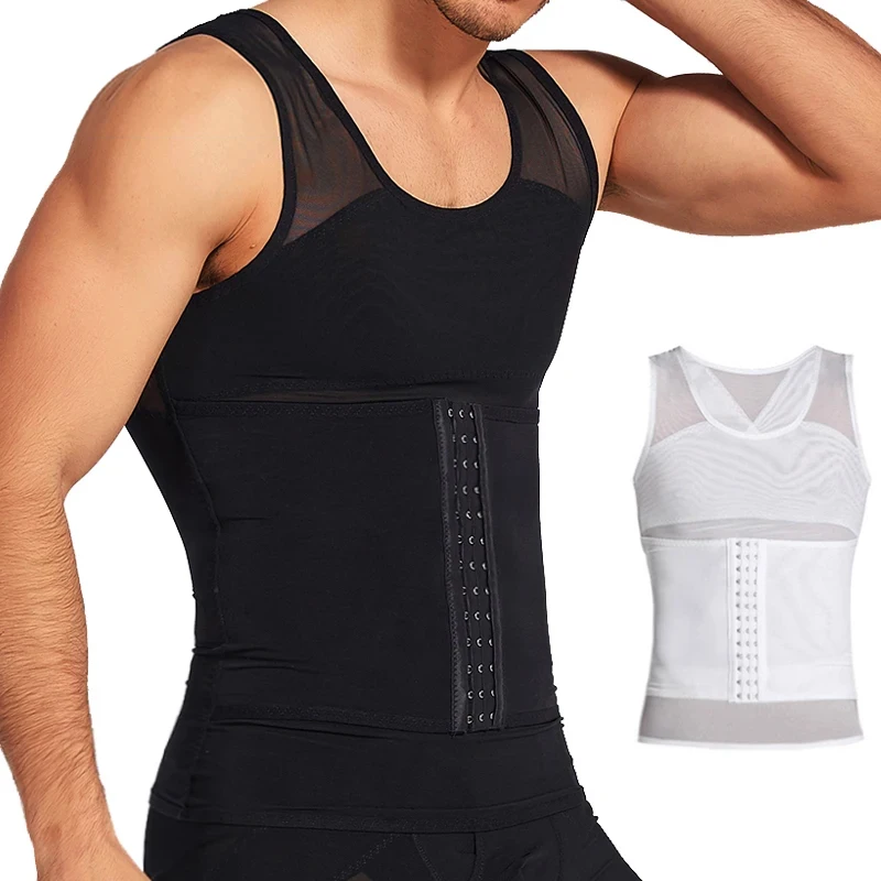 Mens Body Shaper Shapewear Abs Abdomen Compression Shirt to Hide Gynecomastia Moobs Workout Waist Trainer Tank Tops Undershirt