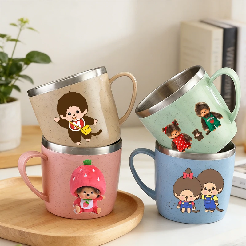 

Monchhichi Water Cup Children Double Layer Anti Scalding Milk Cups Woman Man Stainless Steel Cups Cute Water Cup Kawaii Mug Gift