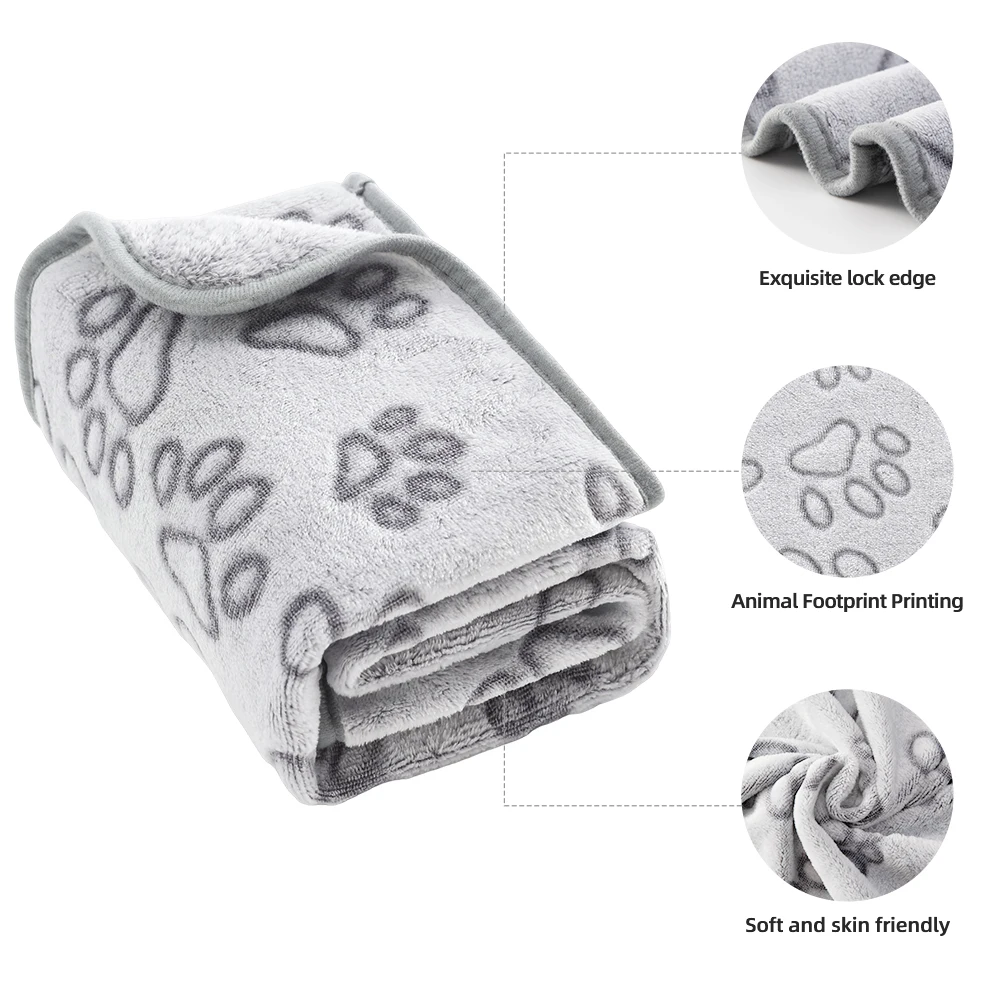 Cozy Plush Dog Paw Print Blanket - Soft Flannel Pet Bed Mat for Cats & Small to Medium Dogs, 3 Sizes, Machine Washable All-Seaso