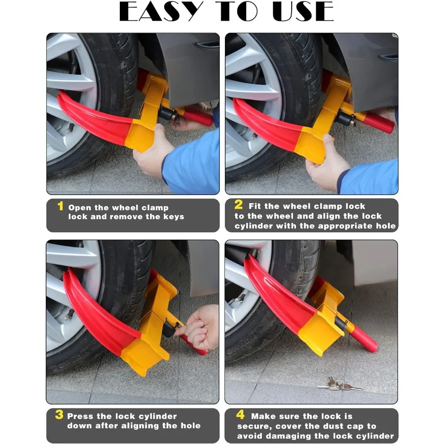 جهاز أمان عالمي لقفل العجلة شديد التحمل للسيارات SUV Camper Motorcycle Trailer حماية ضد السرقة مع RedYell الساطع