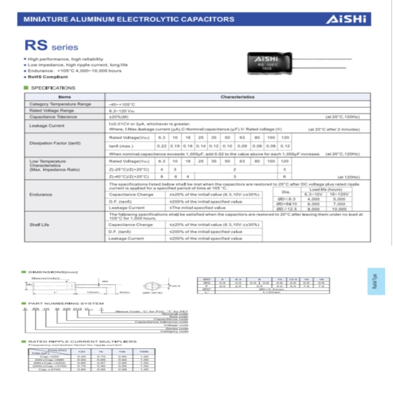 1000PCS  Aishi 16V100uF 5x11mm  20%  ERS1CM101D11OT  DIP Aluminum Electrolytic Capacitor