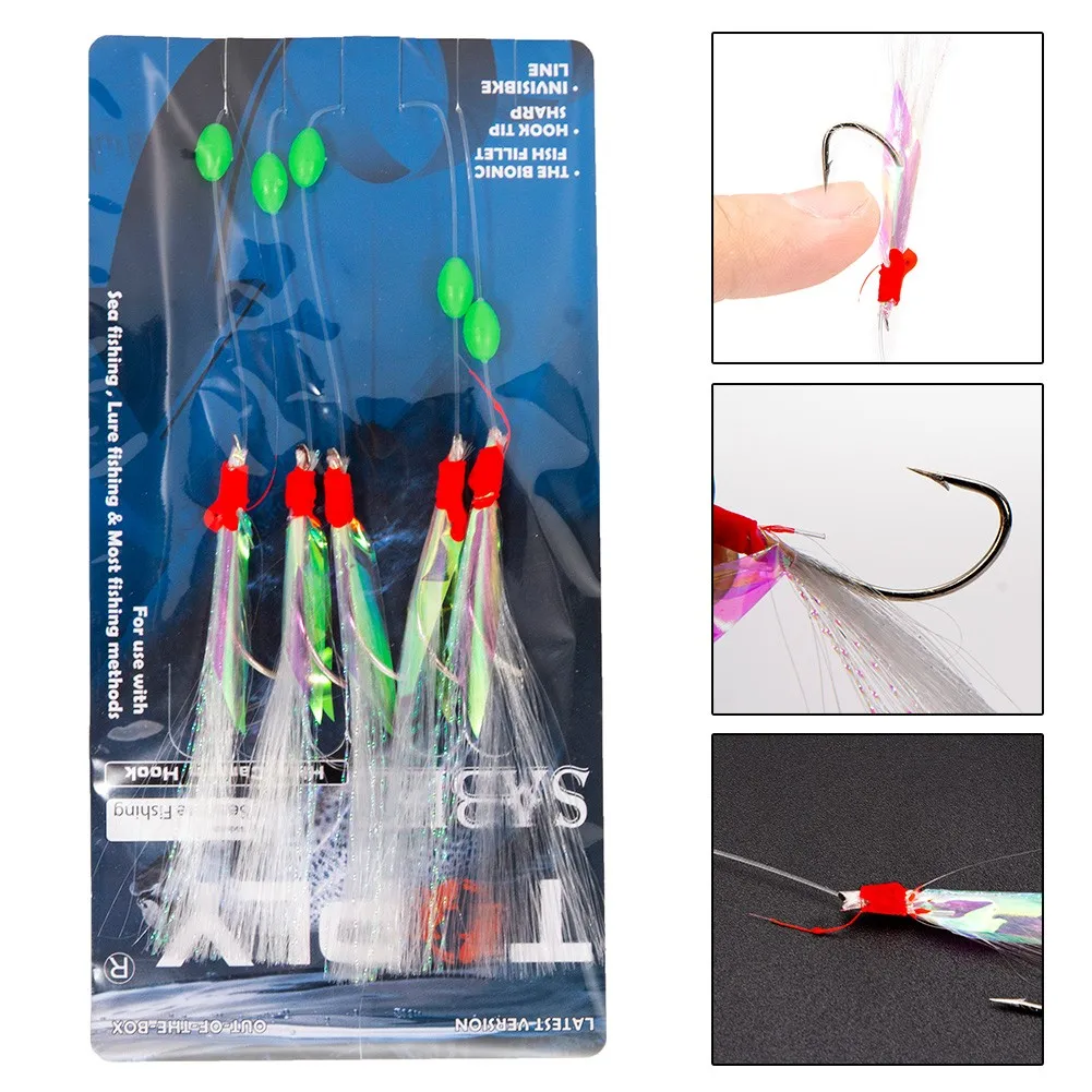 

5Pcs/Pack Sabikis Soft Fishing Lure Rigs Bait Jig Lure Feather Lure Herring Bait Tackle Tool For Mackerel And Deep Sea Fishing