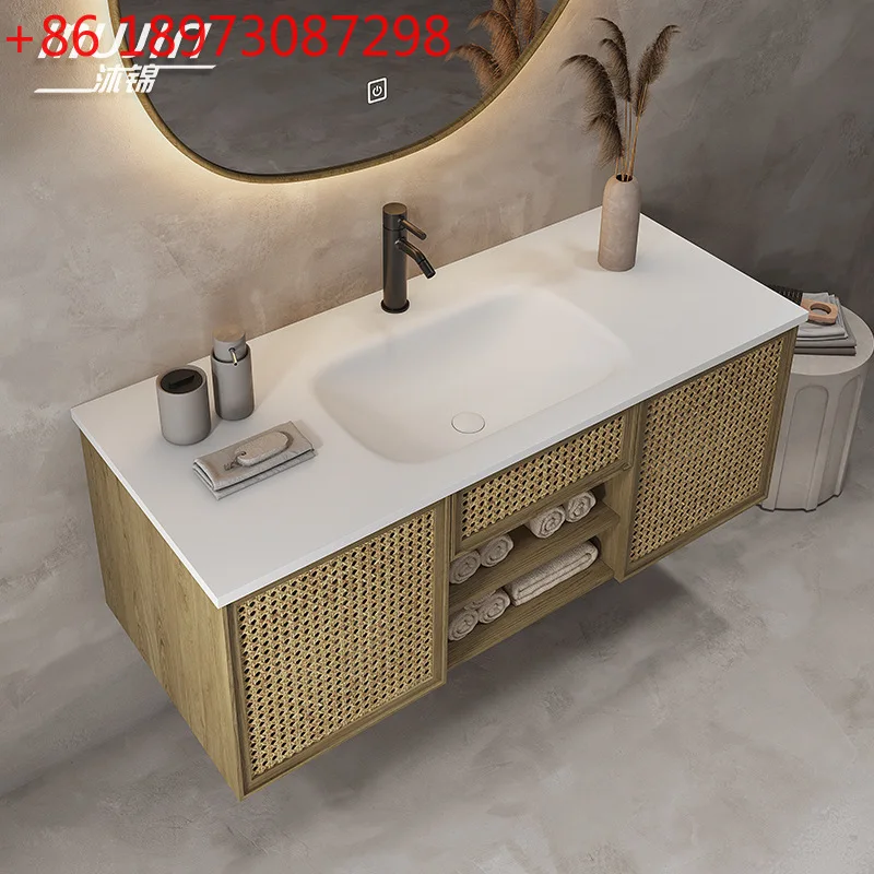 

Countertop bathroom cabinet combination home silent wind washing table bathroom solid wood cabinet