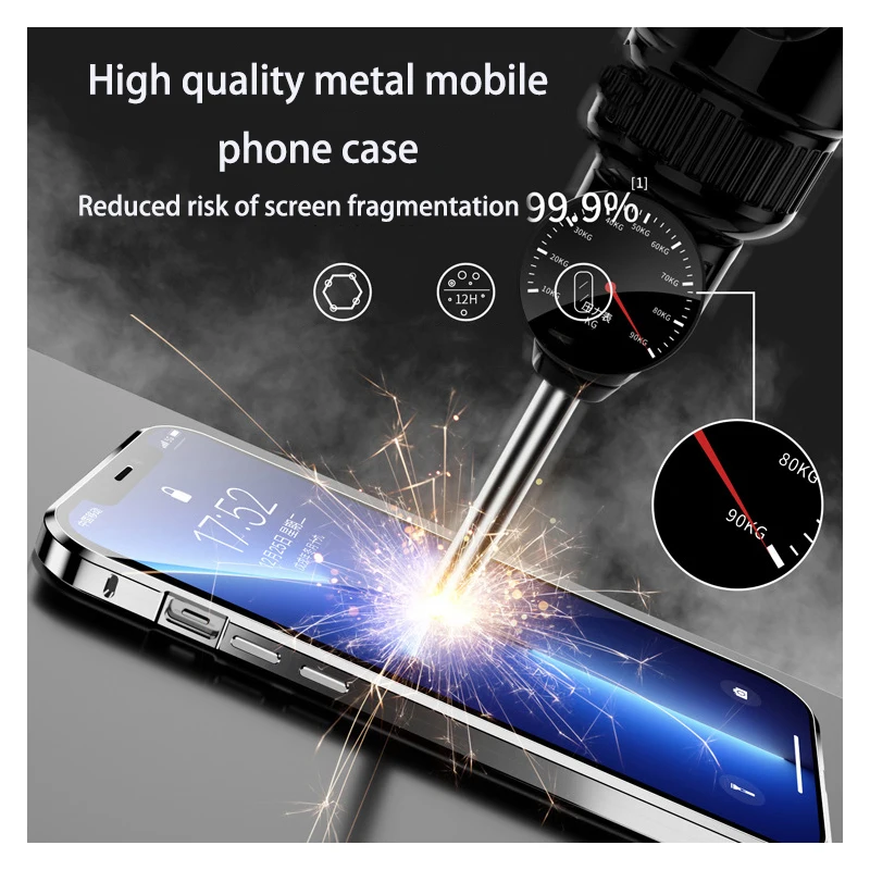 For iPhone 15 14 13 12 Pro Max Case 360° Fully sealed Case Magnetic Adsorption Metal alloy Glass Double sided protection cover