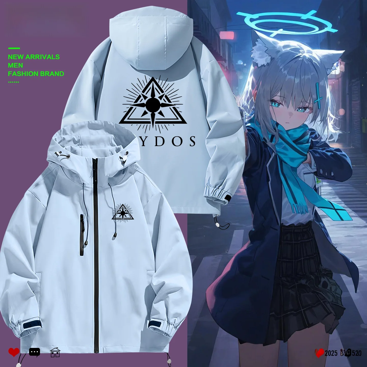 

Куртка Blue Archive Millennium Tech College Youth Jaet с капюшоном, на молнии, ветрозащитная, повседневная, приталенная, из полиэстера...