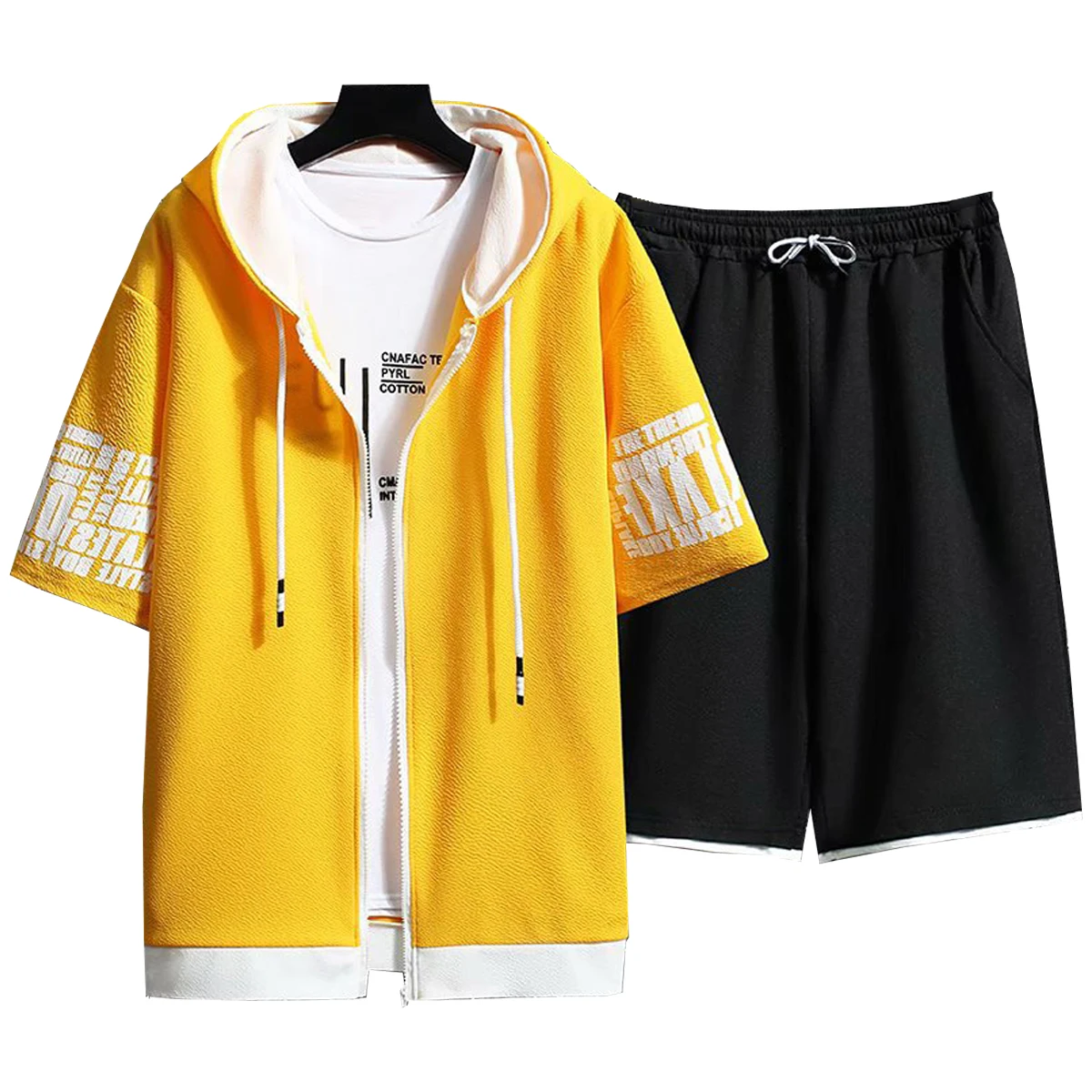 Men's Short Sleeved Hooded Sweatshirt Sports Shorts Spring Summer Young Students With Two Styles Zipper Pullover