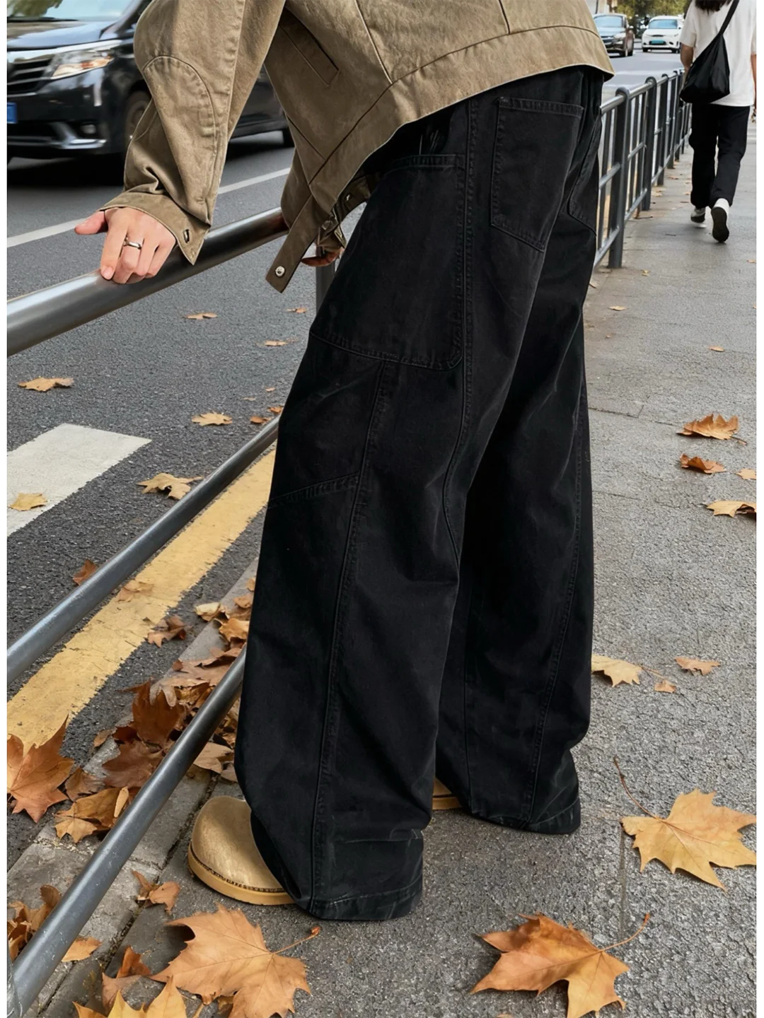 

Bla Knife Pleated Wide Leg Jeans Men's Spring Autumn American High Street Vibe CleanFit Straight Cut Trousers Workwear