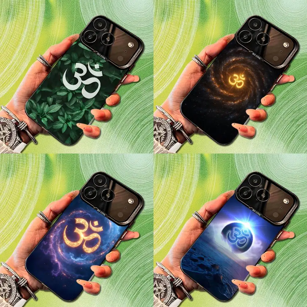 

Indian A-Aum O-Om Yoga Phone Case For iPhone 14,17,13,12,11,16,15,Mini,Pro,SE,XS,MAX,Black Matte Silicone Cover