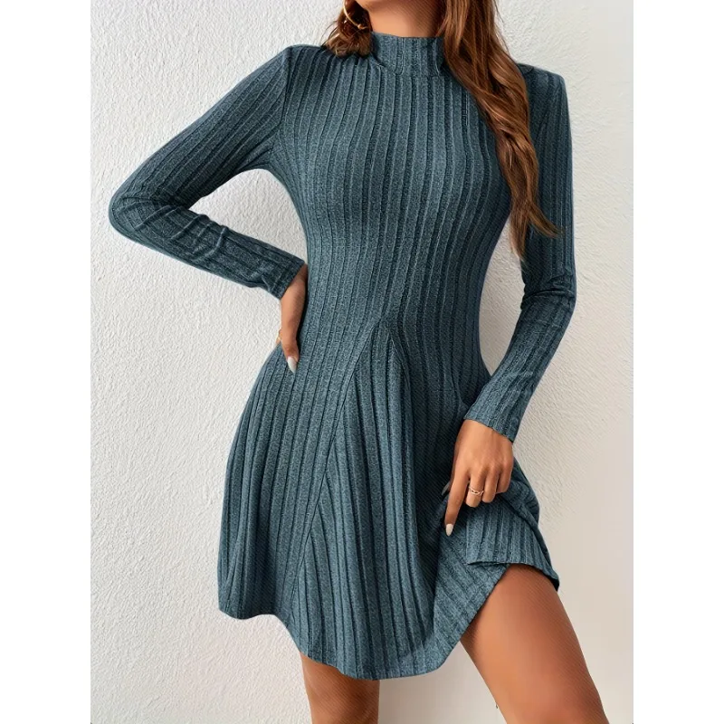 Women's Solid Casual Slim Home Dress Temperament Commuting Autumn & Winter New Woman Simple Long Sleeved Elegant A-line Dresses