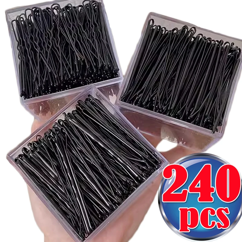 60/240Pcs Black Hair Clips U-Shaped Bobby Pin Invisible Wavy Hairpin Hairstyle Styling Metal Hair Grip Barrette Hair Accessories