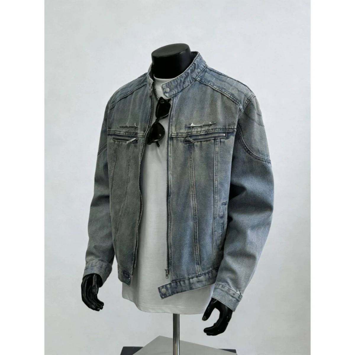 

Модная мужская джинсовая куртка в американском стиле с подплечниками, стильная повседневная верхняя одежда для весны и осени из полиэстера